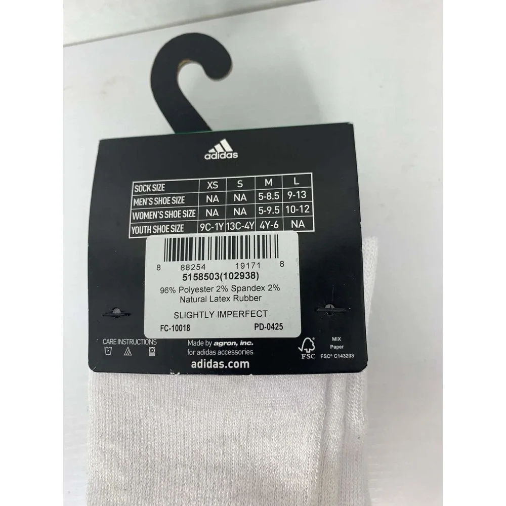 Adidas Soccer Cushioned 3-Stripe Crew Socks Size M White Black